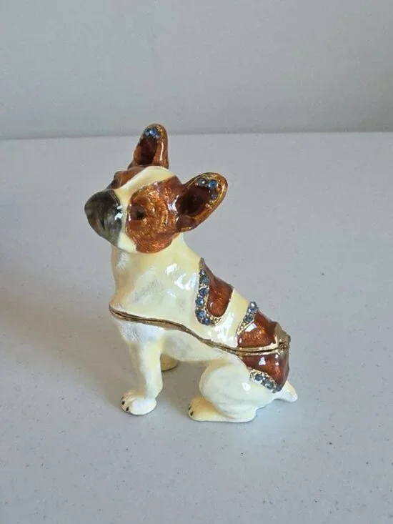 NIB TREASURES | Decorative Trinket Box French Bulldog Enamel Crystals - Picture 2 of 7